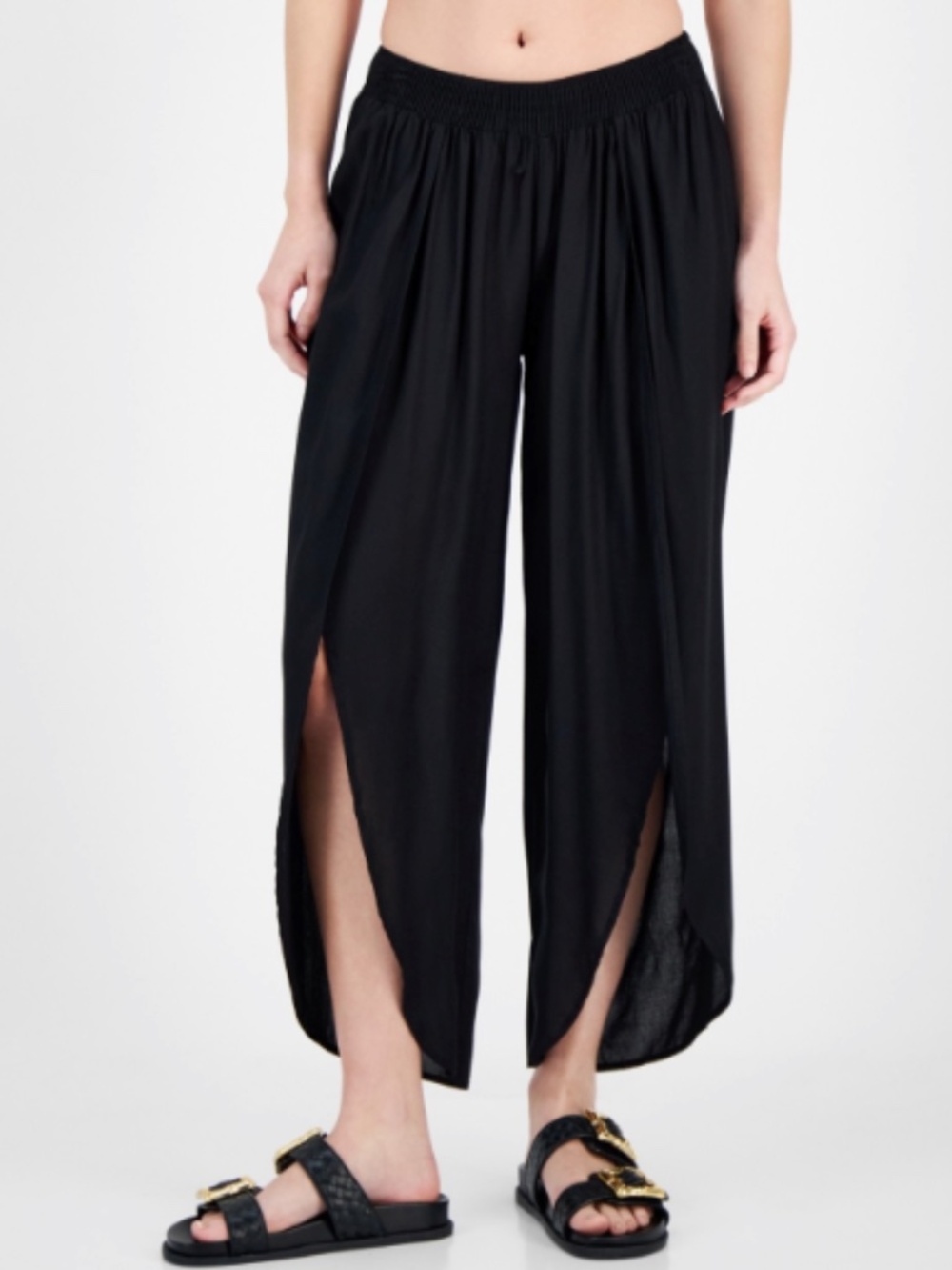 Raviya Women's Front-Slit Pants Cover Up Swimsuit Black Size L 11979